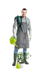 Fototapeta premium Young male gardener on white background