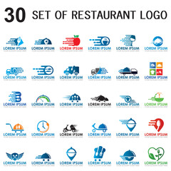 set of delivery vector , set of food logo
