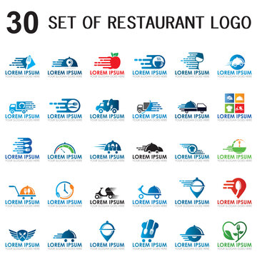 set of delivery vector , set of food logo