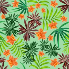  Colourful Seamless Pattern with tropic flowers and leaves. Hi quality fashion design. Fresh and unique botanical background © Natalia @themishaart