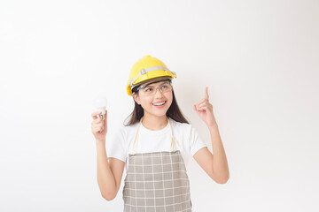 woman technician portrait on white background