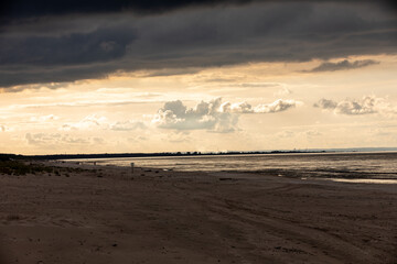 Beauty sunset view from beach in Jantar. Pomeriania, Poland