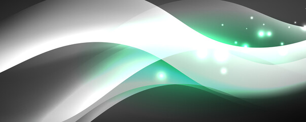Obraz premium Shiny glowing neon wave, light lines abstract background. Magic energy and motion concept. Vector wallpaper template