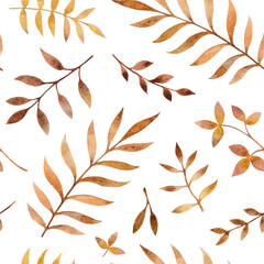 Watercolor seamless pattern with leaves and botanical elements.