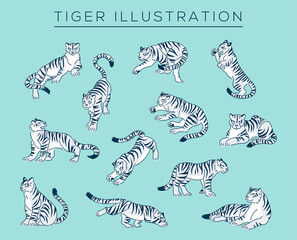 手描き風の動物の顔イラストセット Wall Mural Wallpaper Murals Slantwise