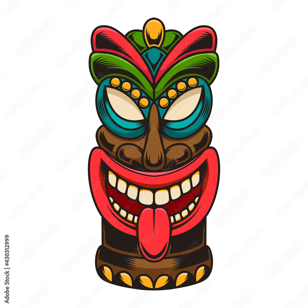 Wall mural Illustration of tiki idol. Design element for logo, label, sign, poster. Vector illustration