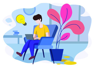 Fototapeta premium Working From Home - Man - Vector - Illustration