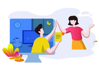 Working From Home - Teamwork - Illustration