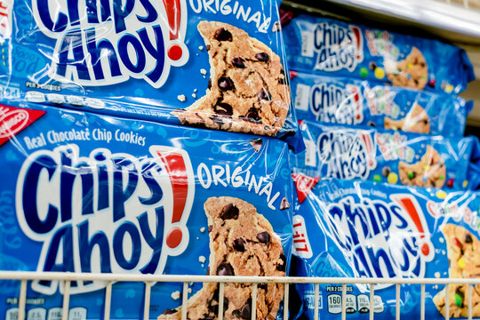 Manila, Philippines - July 2020: Chips Ahoy, a popular cookie brand on display at an aisle in a supermarket.