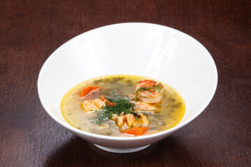Fish soup with salmon and prawn