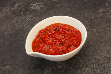 Tomato spicy sauce in the bowl