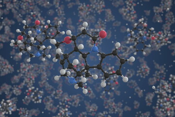 Molecule of strychnine, ball-and-stick molecular model. Scientific 3d rendering