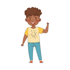African American Emoji Boy Showing His Index Finger Vector Illustration