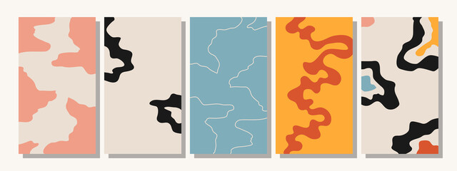 Set of vertical abstract backgrounds or card templates in modern colors, in popular art style