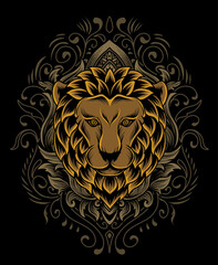 illustration vector lion head with ornament style