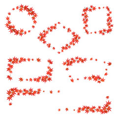 紅葉したモミジの枝葉　フレームセット（水彩画風加工）