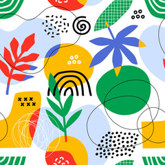 Seamless pattern with abstract hand drawn organic shapes. Collage style. 