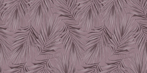 Naklejki  Egzotyczny wzór tropikalny. Różowe liście palmowe w kolorze róży. Ręcznie rysowane vintage teksturowanej ilustracja, tło. Dobry do tapet, tkanin, drukowania na tkaninach, papieru do pakowania.