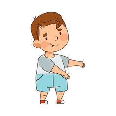 Cute Infant Boy in Diaper Making First Steps Vector Illustration