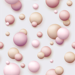 Vector dynamic background with colorful realistic 3d balls. Round sphere in pearls pastel colors on backdrop. Powder balls, foundation, powder, blush, meteorites.