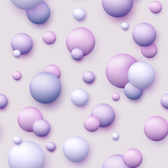 Vector dynamic background with colorful realistic 3d balls. Round sphere in pearls pastel colors on backdrop. Powder balls, foundation, powder, blush, meteorites.