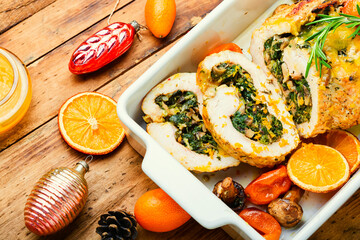 Turkey roll with kumquat and orange,Christmas food