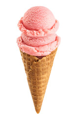 Berry double scoop ice cream isolated on white background.