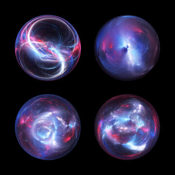 Set of vibrant lightning plasma balls