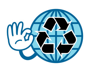 地球とリサイクルマークのアイコン（OKサイン）