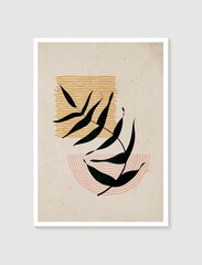 Botanical wall art vector. Minimal and natural wall art. Boho foliage line art drawing with abstract shape. Abstract Plant Art design for print, wallpaper, cover. Modern vector illustration.