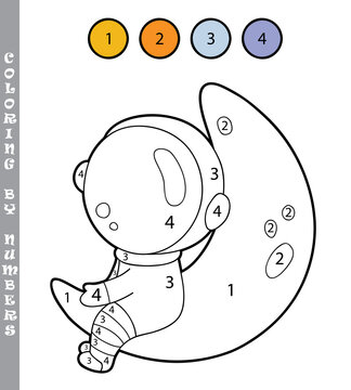funny coloring by numbers coloring educational game. Vector illustration coloring by numbers educational game with cartoon astronaut for kids