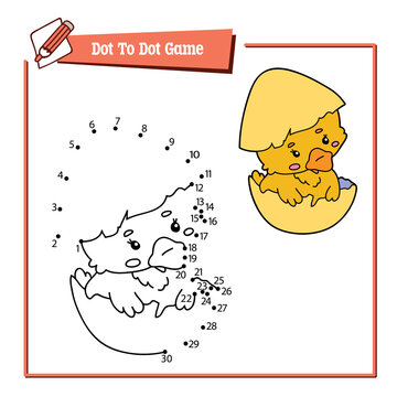 dot to dot  dog kid educational game. Vector illustration educational kid game of dot to dot puzzle with happy cartoon duck for children