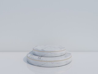  white marrble podium on white background. 3d rendering.