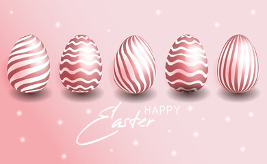 happy easter greeting card with pink eggs and white pattern