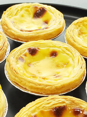 Several delicious tarts, close-up of one of them, dessert