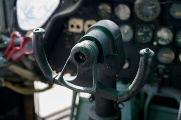 Close up of old vintage  airplane cockpit Flight Deck control panel