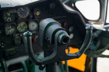 Close up of old vintage  airplane cockpit Flight Deck control panel
