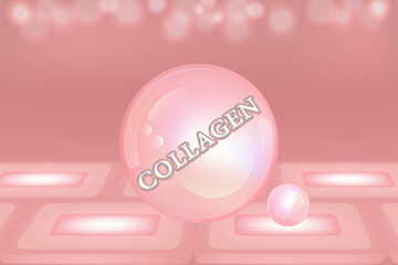 Hyaluronic acid skin solutions ad, pink collagen serum drop with cosmetic advertising background ready to use, illustration vector.