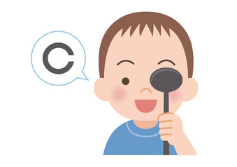 視力検査をする男の子のイラスト
