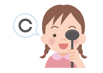 視力検査をする女の子のイラスト