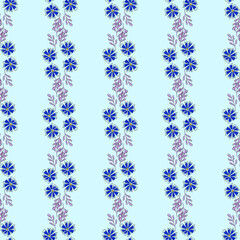 Vector seamless pattern with floral, repeating element. Pattern with a blue flower on a blue background. Use in textiles, clothing, wallpaper, design, baby backgrounds, wrapping paper.