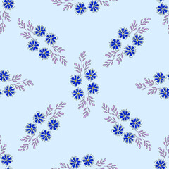 Vector seamless pattern with floral, repeating element. Pattern with a blue flower on a blue background. Use in textiles, clothing, wallpaper, design, baby backgrounds, wrapping paper.