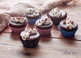 homemade chocolate cupcakes on the table in the kitchen	