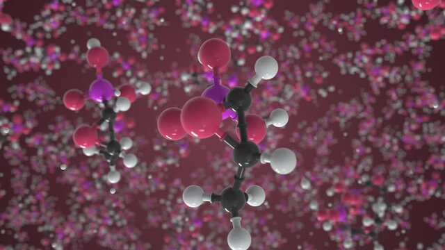 Fosfomycin molecule. Molecular model. Looping seamless 3d animation
