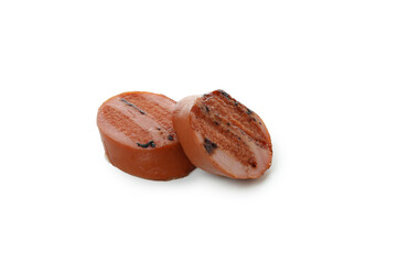 Grilled sausage slices isolated on white background