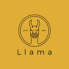 llama line art  circle shape logo design inspiration