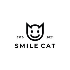 smile cat simple flat logo vector illustration