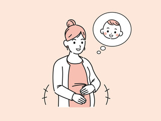 妊婦　お腹の赤ちゃんが動く　胎動する　イラスト素材