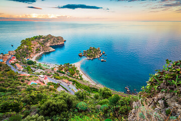 High angle view of of IsolaBella in Taormina, Sicily 