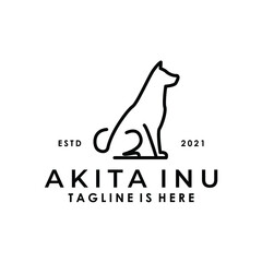 sitting dog outline logo design vector illustration